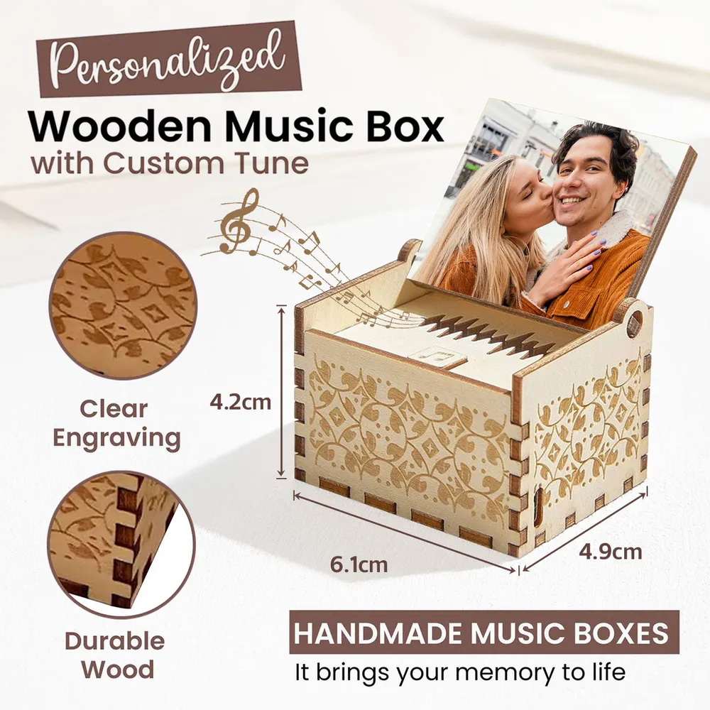 Personalized Wooden Music Box With Your Photo And Song - Romantic City Kiss Keepsake, Unique Gift For Couples - Image 7