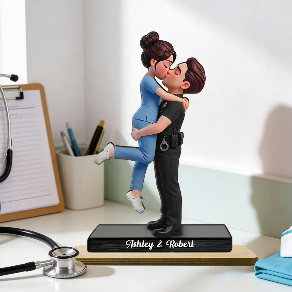 2-Layer Wooden Plaque Personalized Hero Couple Kiss - A Heartwarming Custom Gift for Couples, Police Firefighter Nurse Love - Image 4