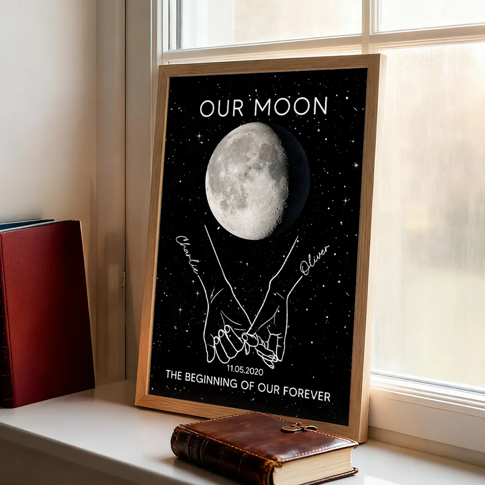 Personalized Moon Phase Couple Holding Hands Line Art Poster, Romantic Starry Night Wall Decor, Unique Gift - Image 8