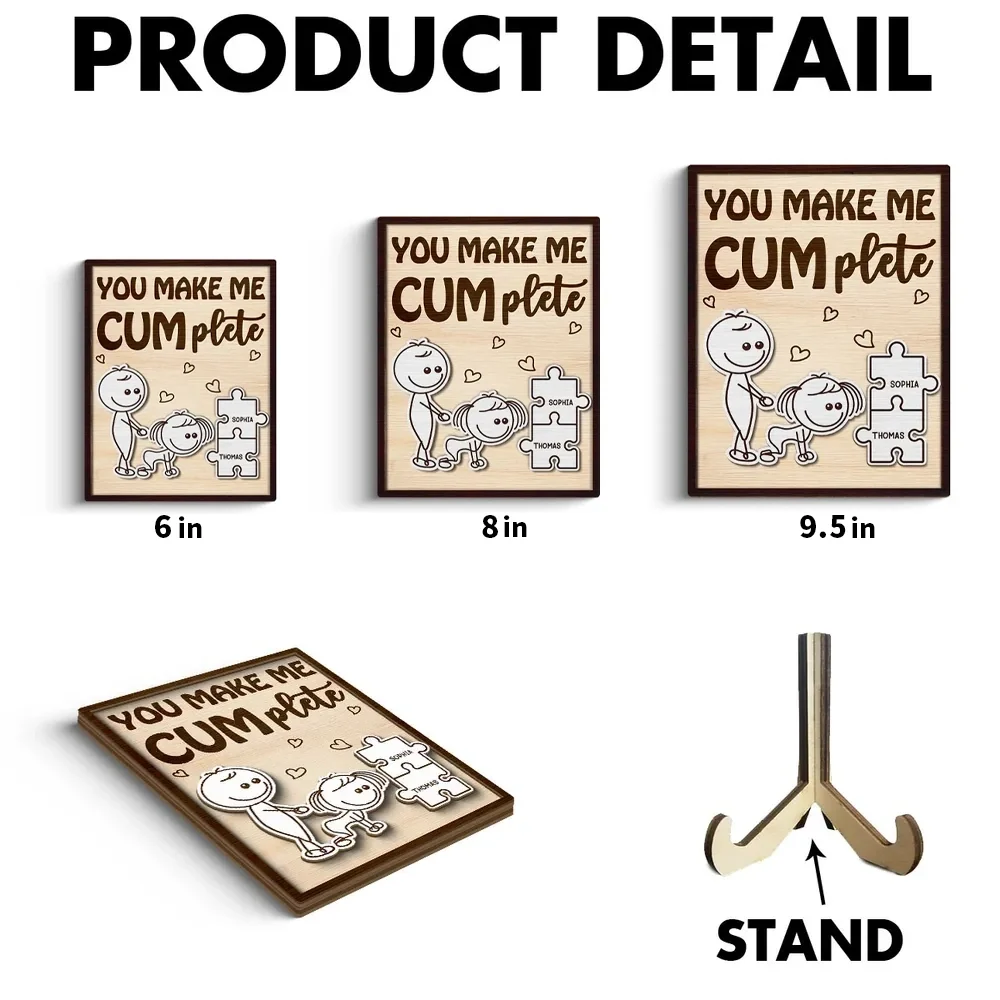 Personalized 2-Layer Wooden Plaque Funny You Make Me Cumplete Puzzle Couple Gift for Bedroom Decor & Laughs - Image 4