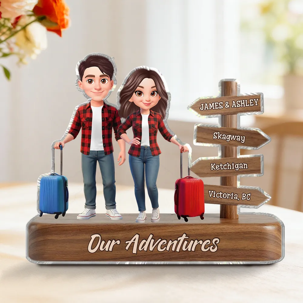 Personalized Couple Travel Shaped Acrylic Block Plaque With Suitcases And Signpost Shelf Decor Unique Gift For Travelers - Image 7