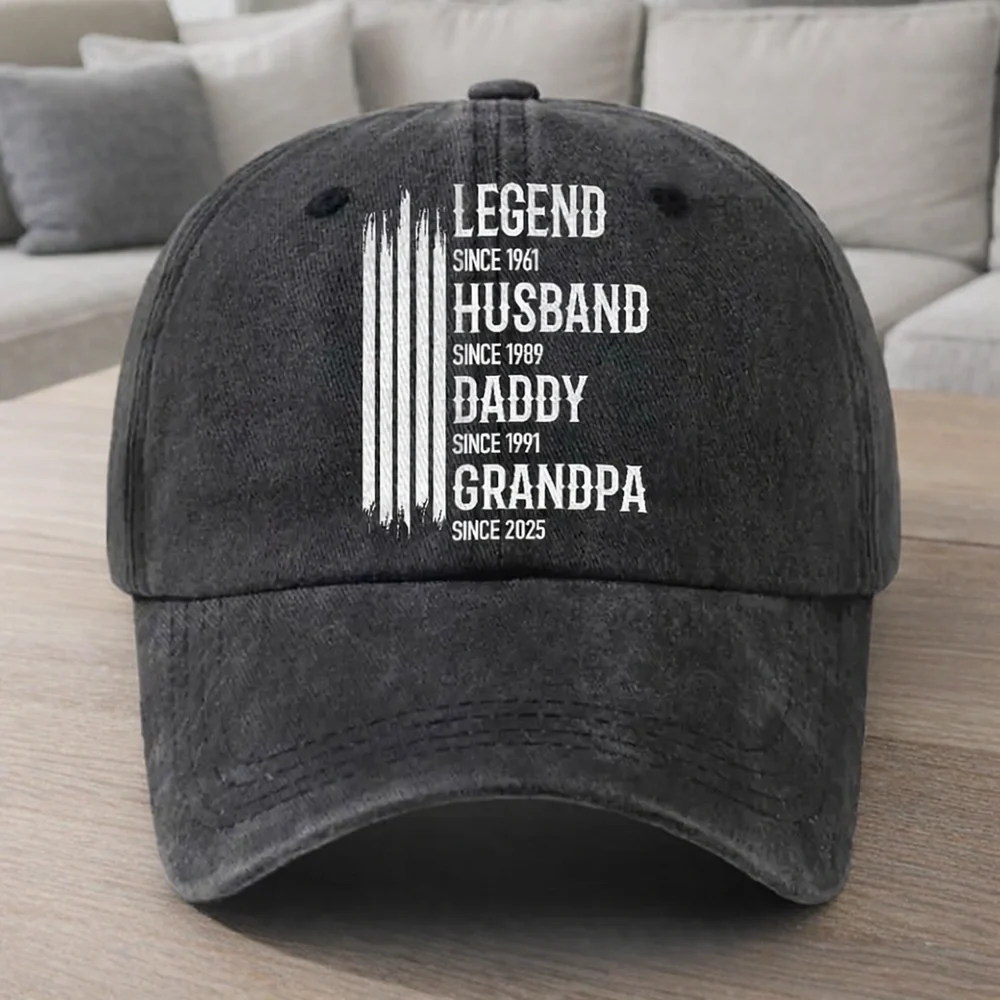 Personalized Washed Denim Baseball Cap 'Legend Husband Daddy Grandpa' Vintage Look Casual Gift for Dad