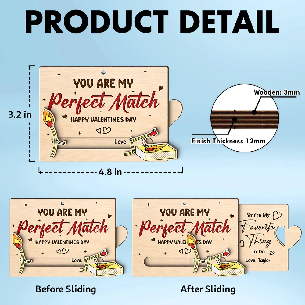 You're My Perfect Match Wooden Sliding Ornament, personalized couple Valentine's Day gift that's cute and funny - Image 4