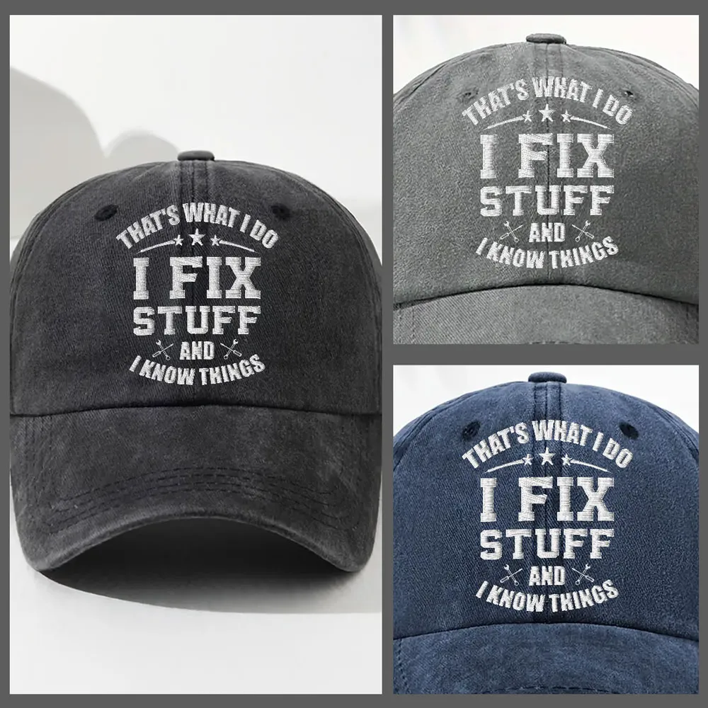 Personalized Washed Denim Baseball Cap with Funny Fix Stuff Quote, Vintage Look Everyday Hat, Unique Gift for Dad - Image 6