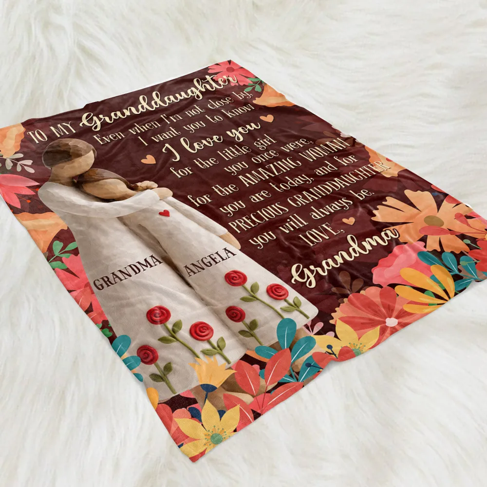 Grandma to Granddaughter Personalized Fleece Blanket, Warm Floral Message Throw, Heartwarming Unique Gift for Her - Image 5