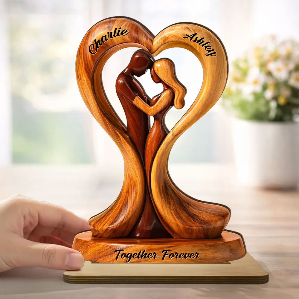 Personalized 2-Layer Wooden Plaque Heart Couple Hugging Together Forever Unique Anniversary Gift for Husband or Wife - Image 6