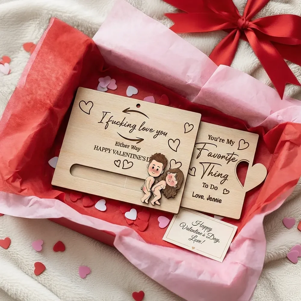 Personalized Wooden Sliding Ornament Funny Couple Cartoon Valentine's Gift for Him or Her - I fucking love you
