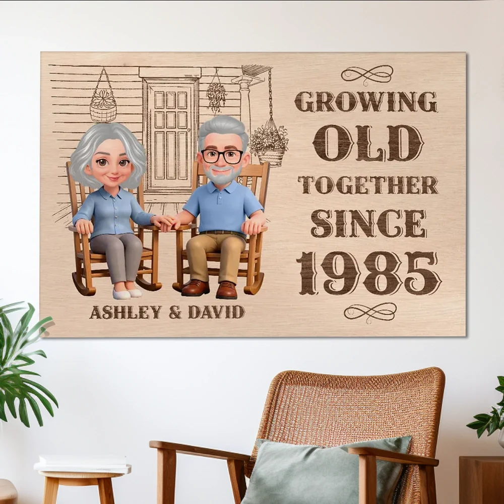 Personalized Couple Poster, Growing Old Together Rocking Chairs Wall Art, Unique Anniversary Gift for Husband & Wife