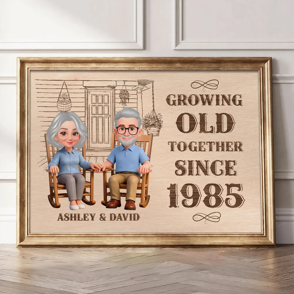 Personalized Couple Poster, Growing Old Together Rocking Chairs Wall Art, Unique Anniversary Gift for Husband & Wife - Image 2