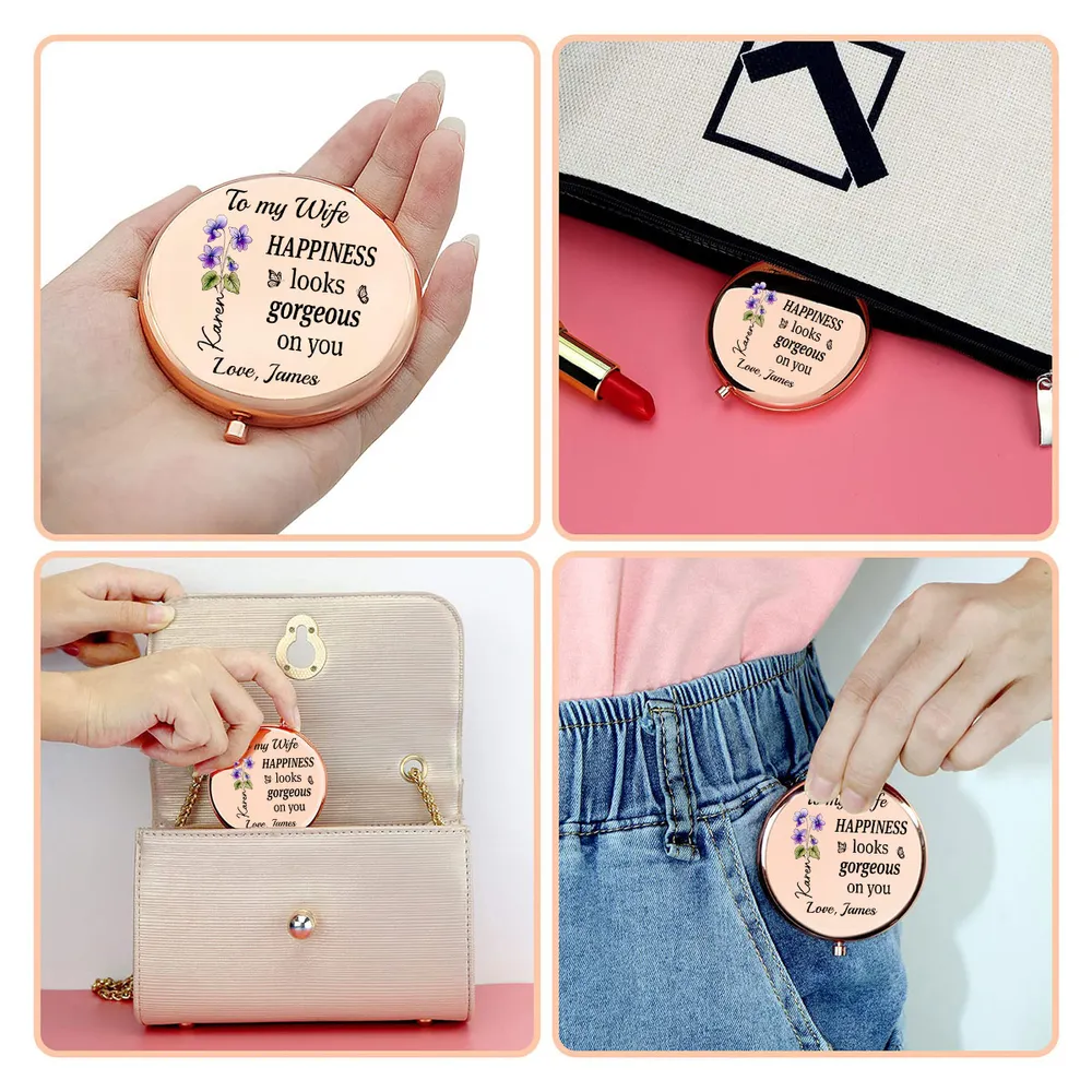 Metal Compact Mirror for Wife, Rose Floral Love Message, Purse Travel Touch-Up, Romantic Unique Gift - Image 5