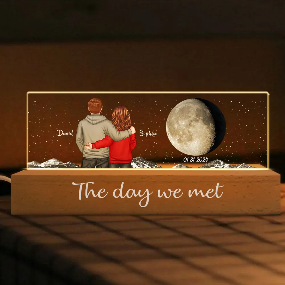 Personalized Block LED Light Plaque with Back View Couple & Moon, Custom Keepsake Night Light, Unique Gift for Couples - Image 4