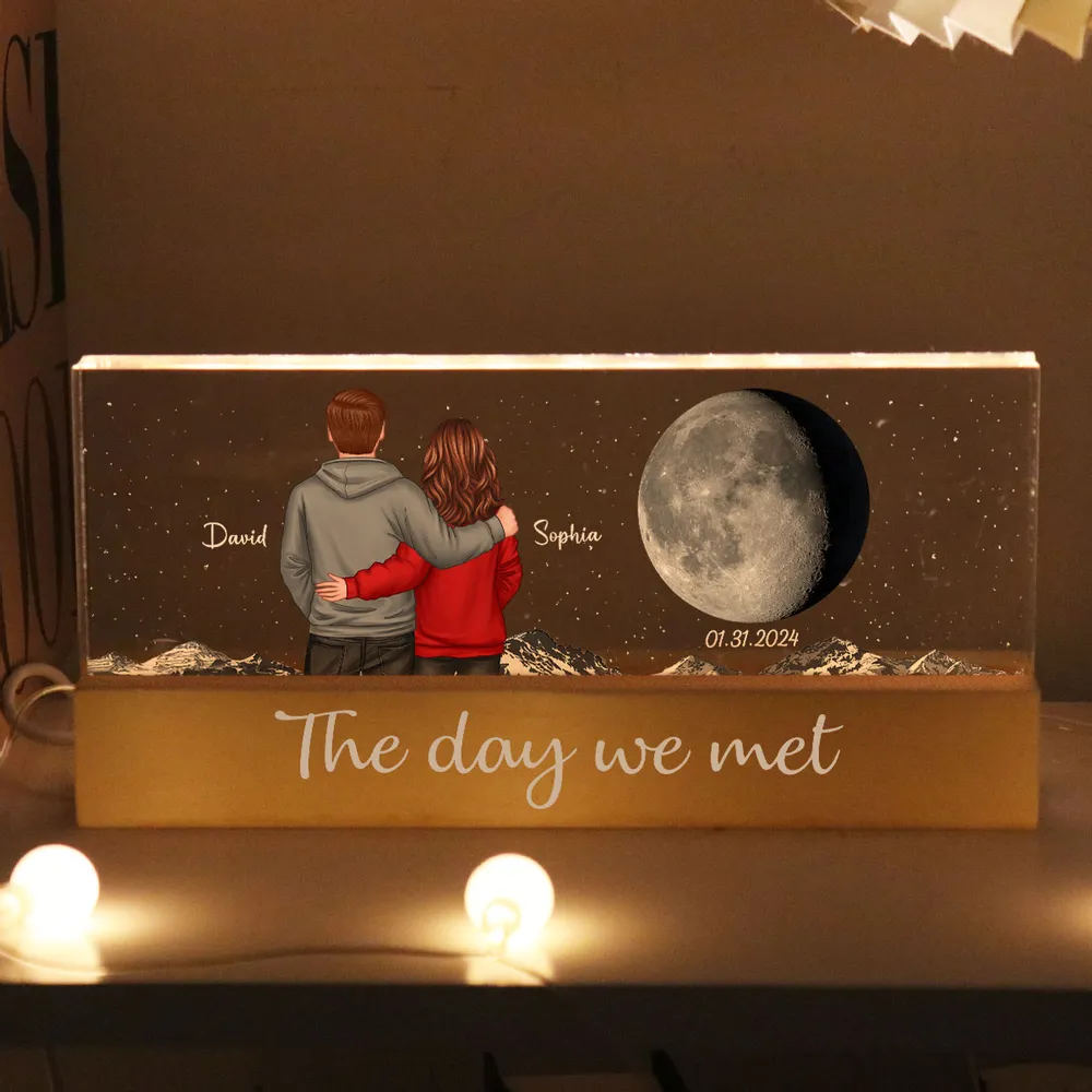 Personalized Block LED Light Plaque with Back View Couple & Moon, Custom Keepsake Night Light, Unique Gift for Couples - Image 7