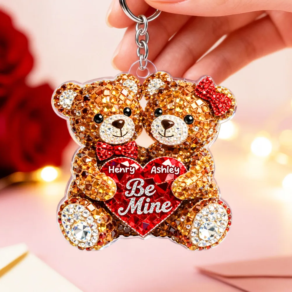 Cute Be Mine Teddy Bear Duo Acrylic Keychain, Personalized Love Charm for Keys or Bag, Sweet Romantic Gift for Couples - Image 6