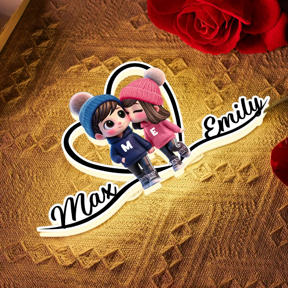 Personalized Cartoon Couple Kissing Heart Acrylic Light Box, Cozy Warm Glow Bedroom Decor, Unique Gift for Him or Her - Image 7