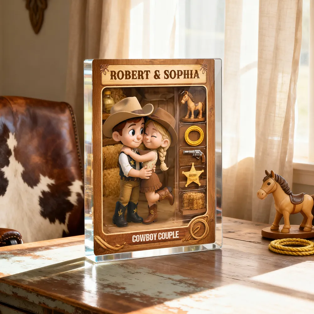 Cowboy Couple Rectangle Acrylic Block Plaque, Western Hugging Couple Keepsake, Unique Gift for Couples for Anniversary - Image 7