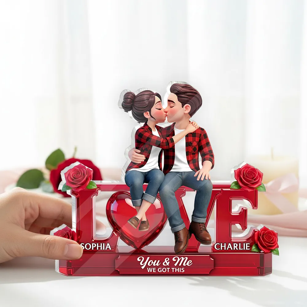 Personalized Shaped Acrylic Block Plaque with Kissing Couple on LOVE and Roses - Unique Romantic Gift for Him or Her - Image 6