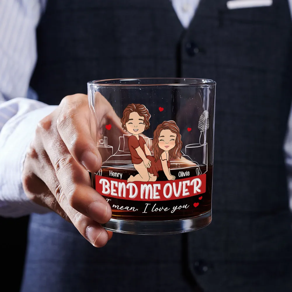 Custom Whiskey Glass with Playful Bedroom Couple Art 'I mean, I love you' Unique Romantic Gift - Image 6