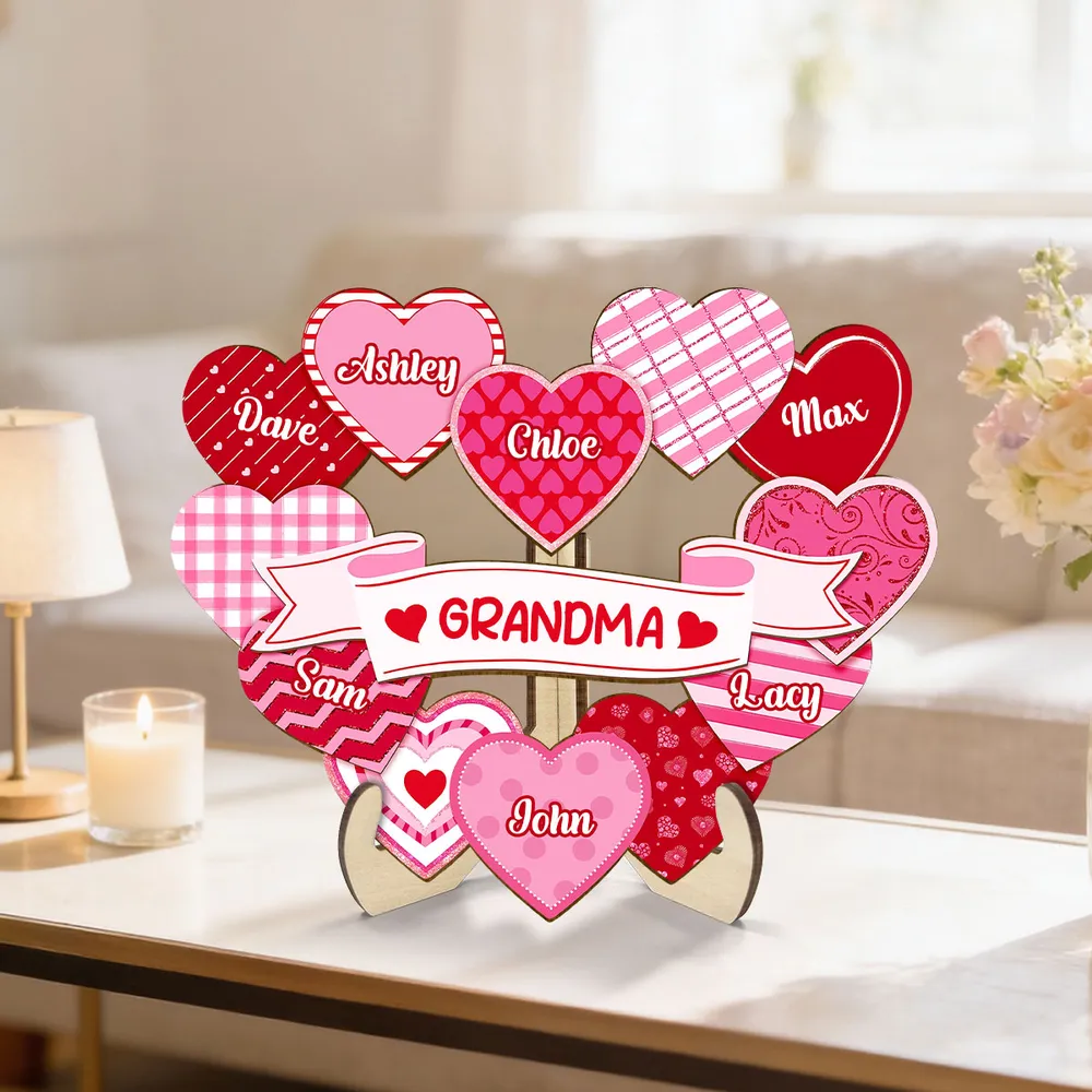 2-Layer Wooden Plaque with Pink Heart Bouquet and Grandma Banner, Personalized Grandkids Names, Heartfelt Gift - Image 5