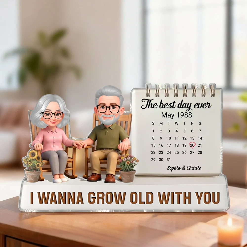 Personalized Shaped Acrylic Block Plaque with Couple Holding Hands and Calendar Scene, Unique Anniversary Gift for Wife or Husband - Image 5