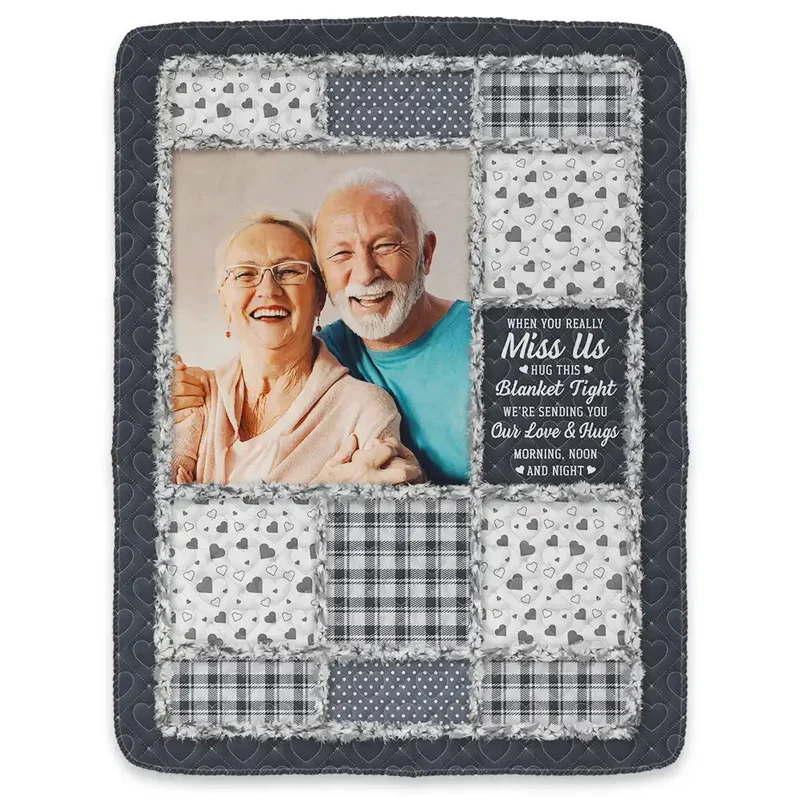 Custom Photo Collage Fleece Blanket Miss Me Hug This Blanket Tight - Heartwarming Keepsake Gift For Family - Image 2