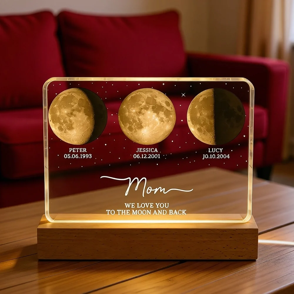Mom Dad We Love You to the Moon and Back Block LED Light Plaque Warm Moonlight Decor Creative Gift for Dad, Mom - Image 6