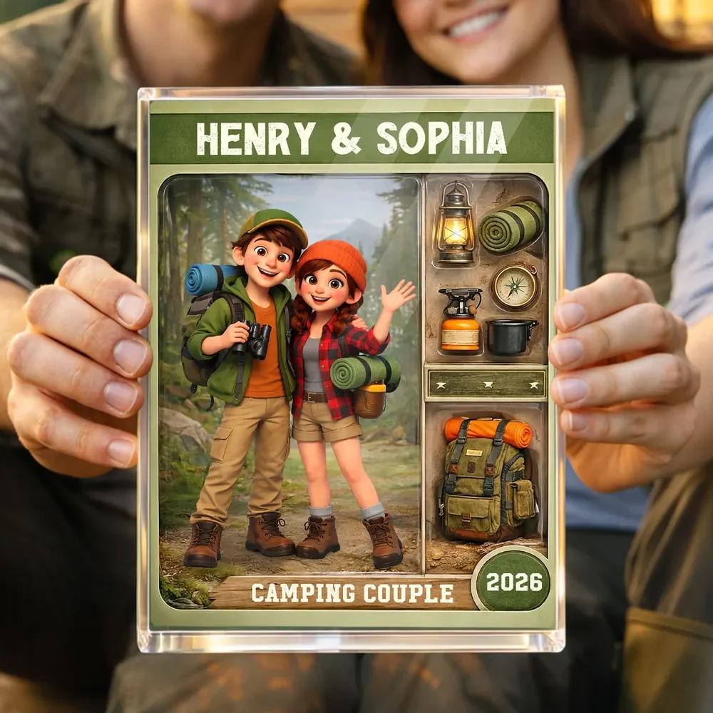 Personalized Camping Couple Rectangle Acrylic Block Plaque, Cute Cartoon Hikers Desk Decor, Unique Gift for Couples - Image 7