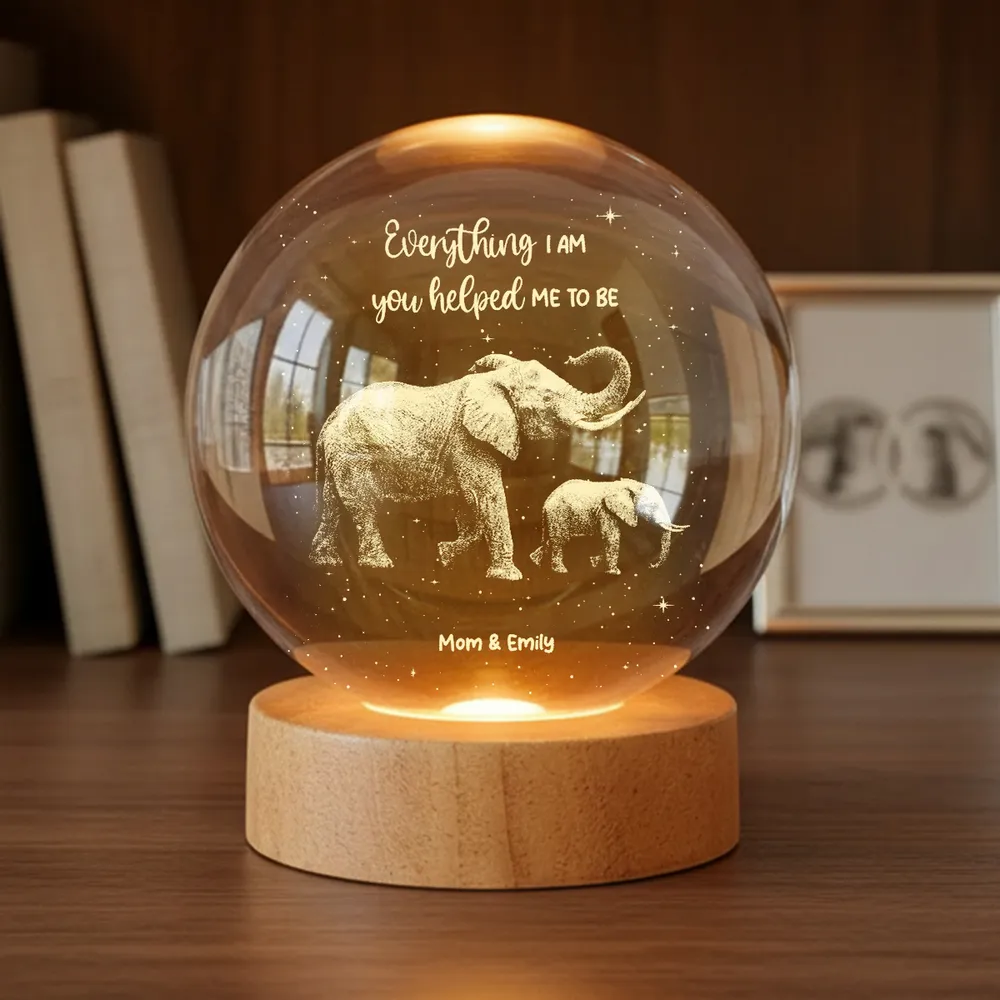 Custom Globe Lamp Night Light with Elephant Mom and Baby, Heartwarming Keepsake Gift for Mom - Image 4