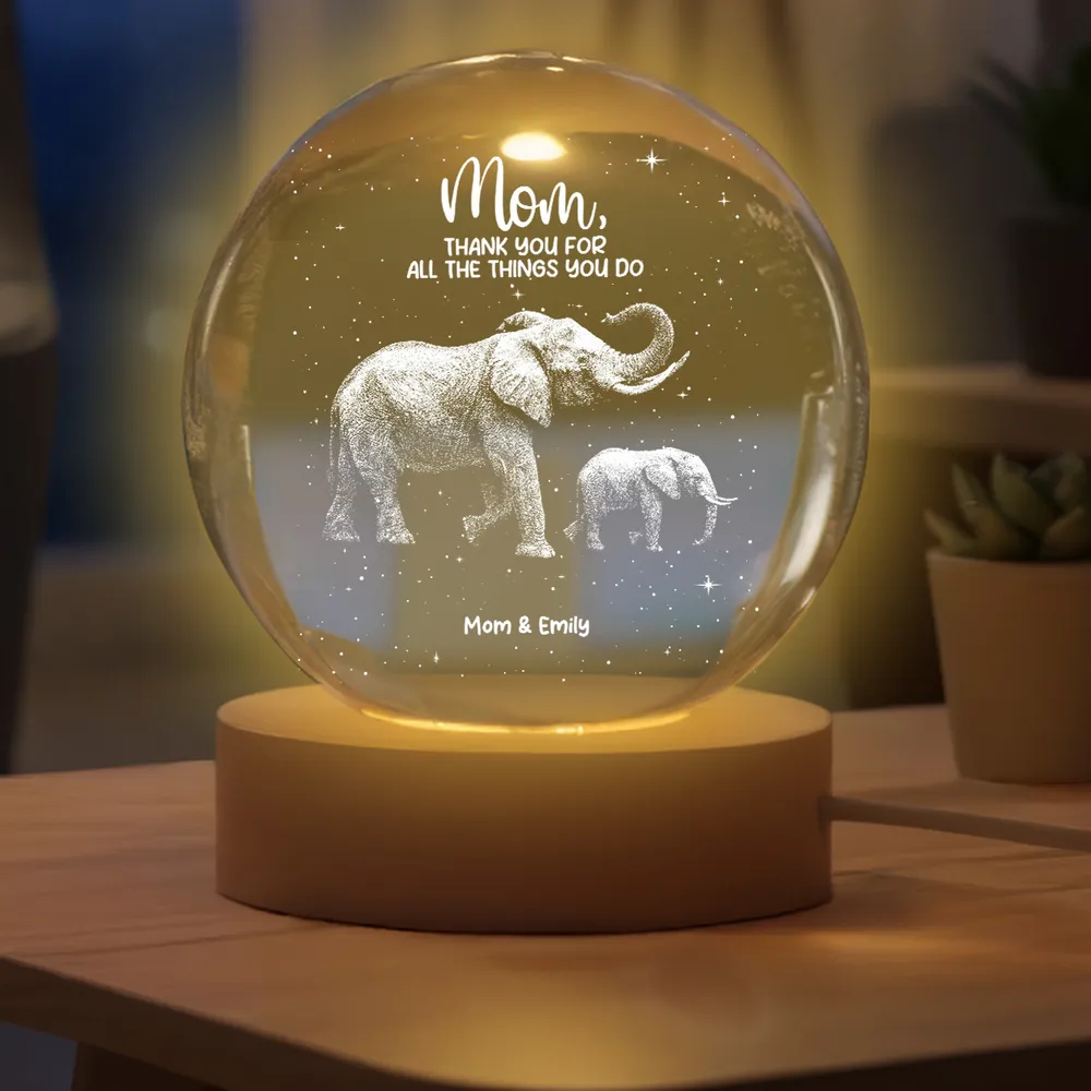 Custom Globe Lamp Night Light with Elephant Mom and Baby, Heartwarming Keepsake Gift for Mom - Image 5