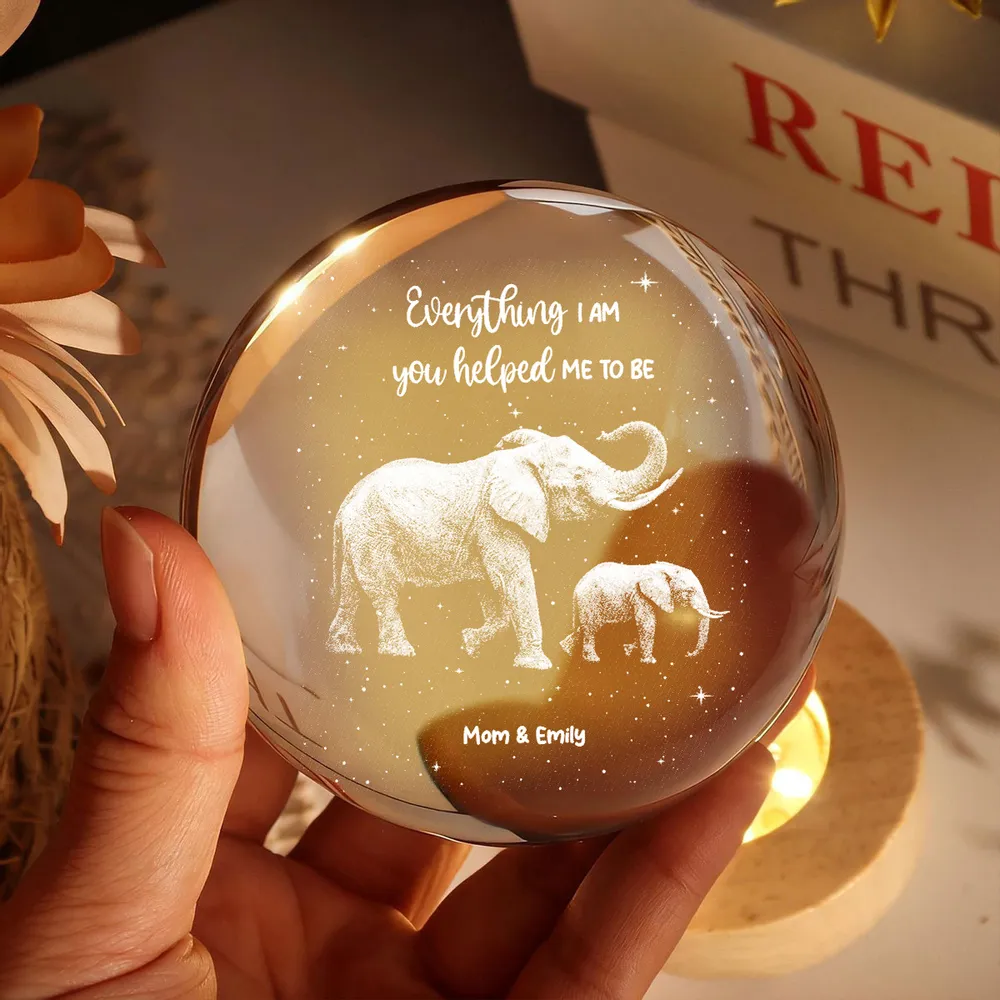 Custom Globe Lamp Night Light with Elephant Mom and Baby, Heartwarming Keepsake Gift for Mom - Image 6