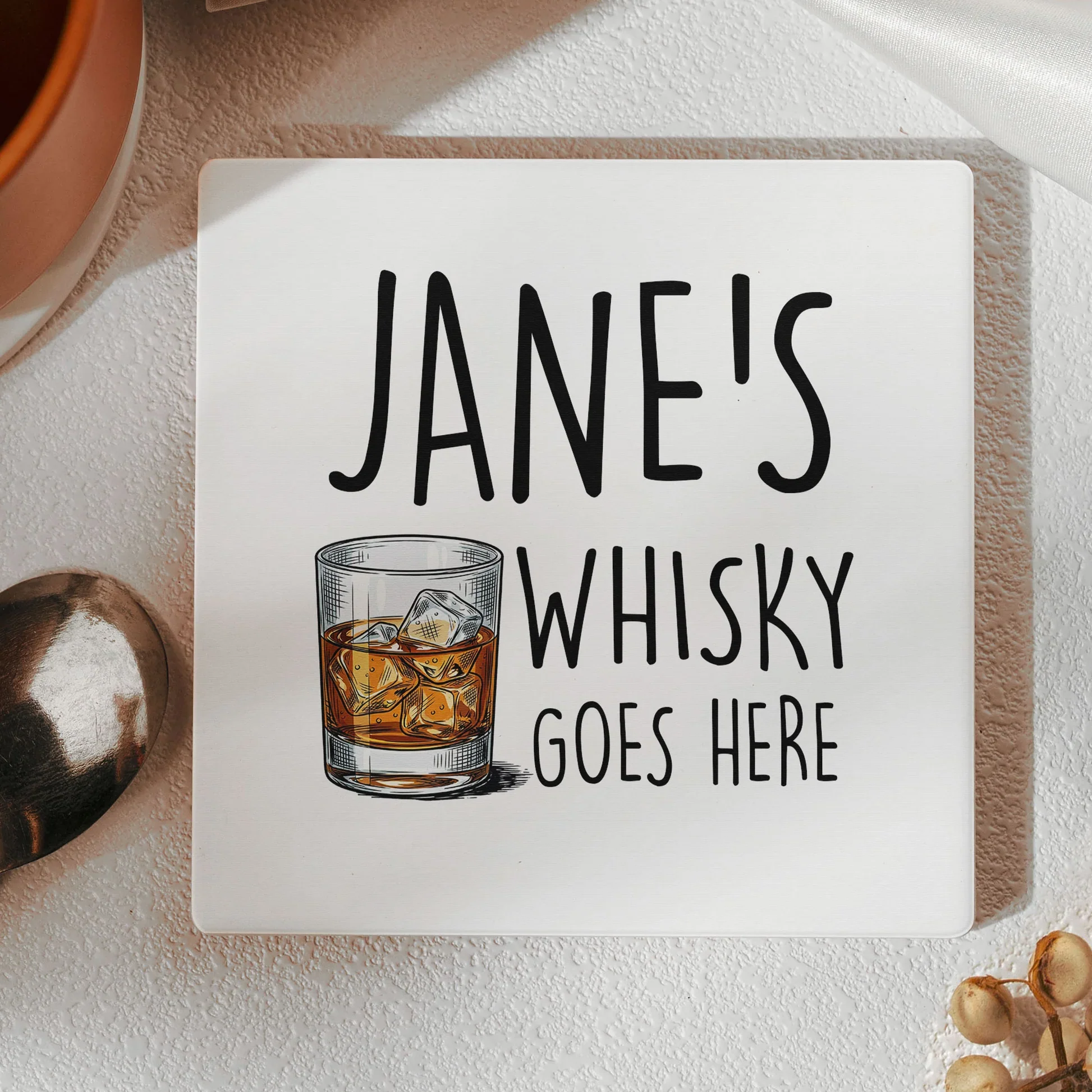 Personalized Round Ceramic Coaster with Custom Drink Text and Cocktail Illustration, Funny Bar Cart Decor, Unique Gift for Him or Her - Image 6