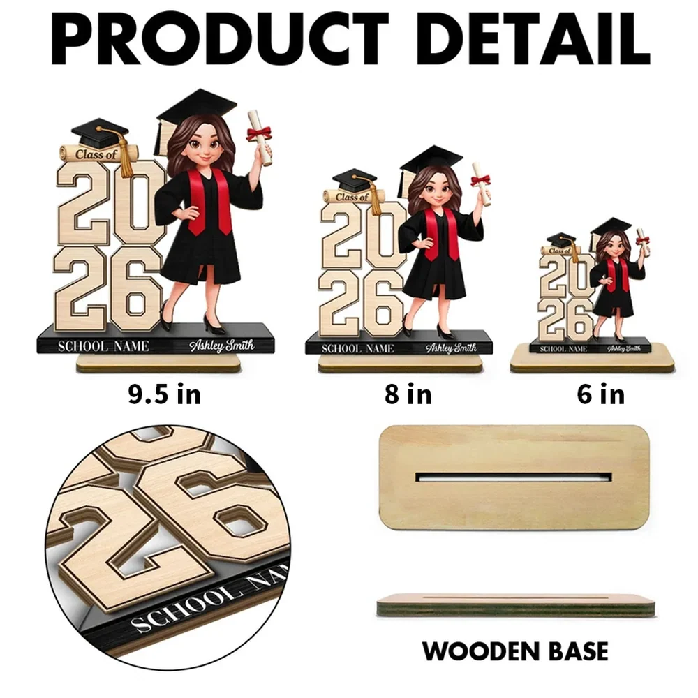 Custom Graduation Girl Character 2-Layer Wooden Plaque, Class Year Keepsake for Living Room Display, Thoughtful Gift - Image 4