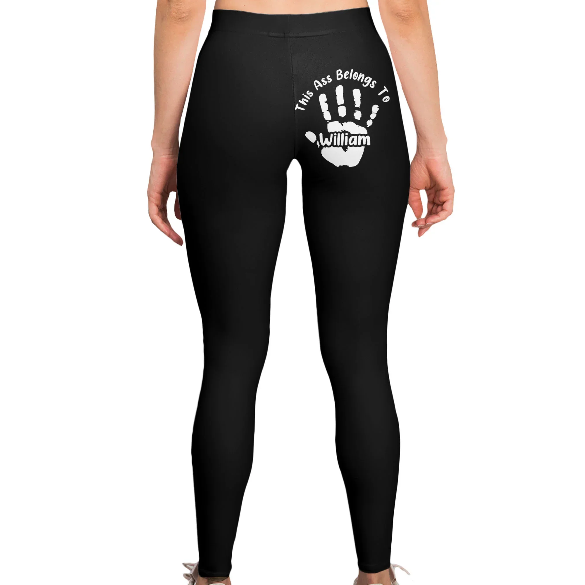 Women's Leggings With Playful 'This Ass Belongs To' Handprint, Personalized Funny Couple Gift - Image 5