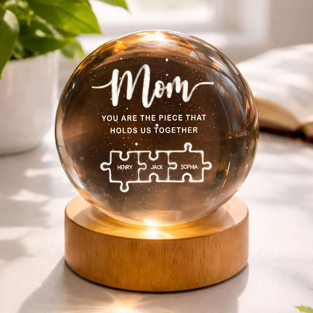 Globe Lamp Personalized for Mom, 'You Are The Piece That Holds Us Together' Puzzle Design, Heartwarming Gift - Image 2