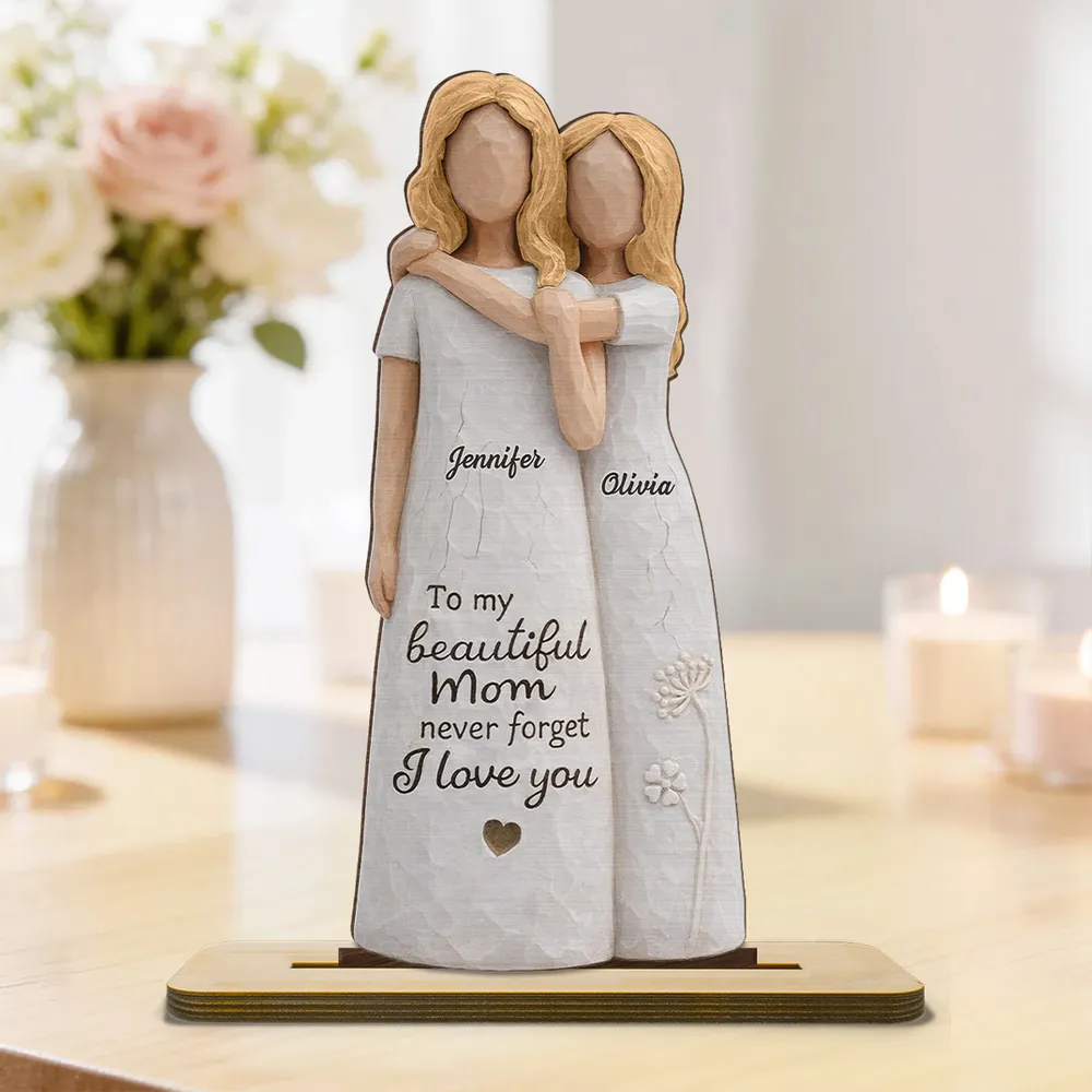 2-Layer Wooden Plaque Personalized for Mom, Sweet Mom and Daughter Hug Decor, Unique Gift With 'Never Forget I Love You' - Image 5