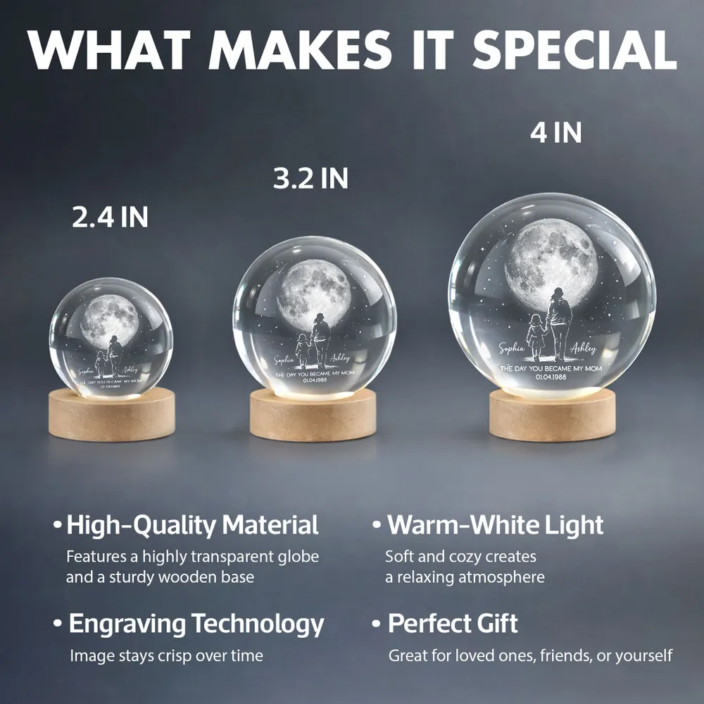 The Day You Became My Mom Personalized Globe Lamp, Mom and Child Under the Moon Night Light, Meaningful Gift - Image 8