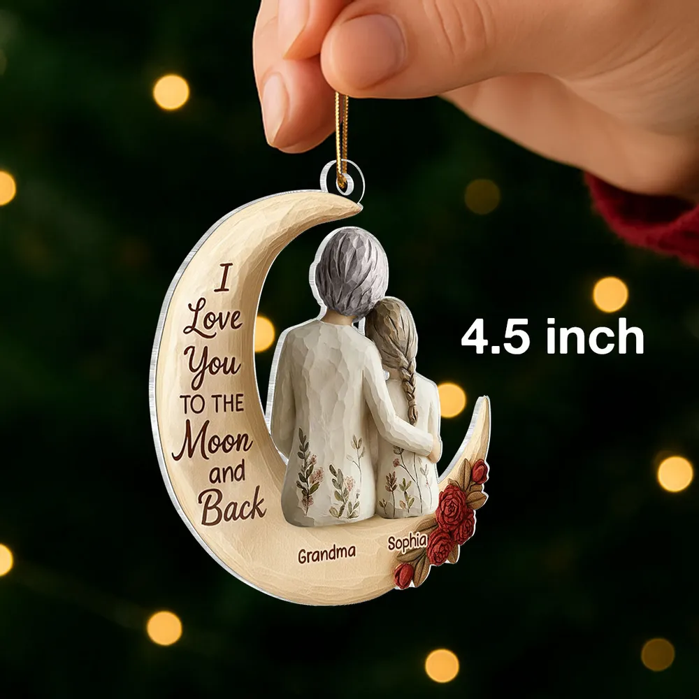 Acrylic Ornament with Grandma and Grandkid Moon Hug Heartwarming Holiday Decor Personalized Unique Gift for Grandma - Image 2