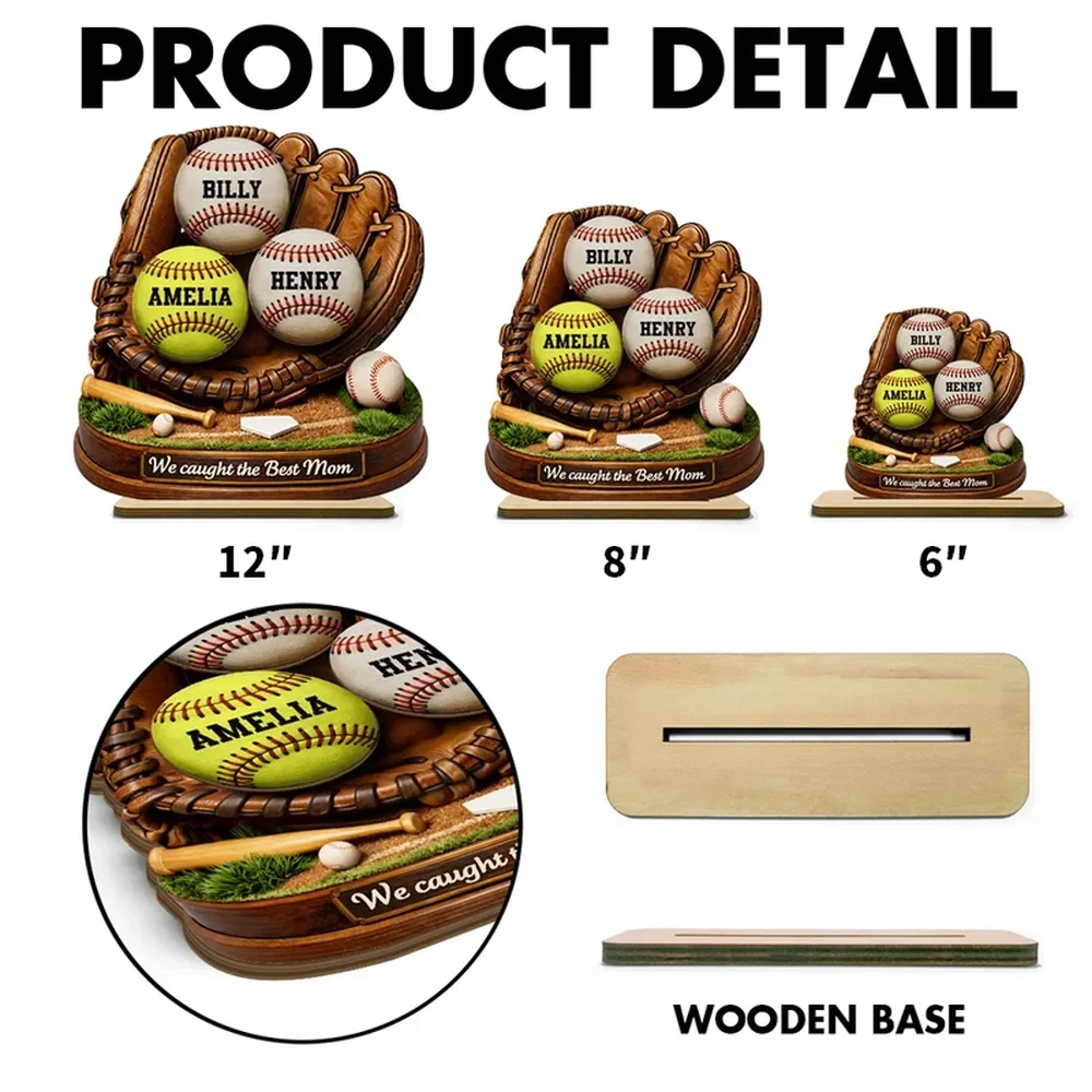 2-Layer Wooden Plaque Sports Mom Keepsake with Baseball Glove Scene, Unique Creative Gift for Mom - Image 4