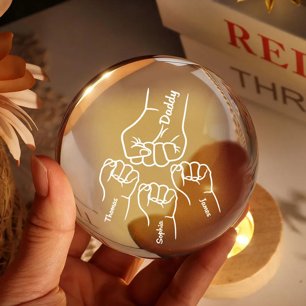 Globe Lamp with Daddy Fist Bump Design, Personalized Keepsake Night Light, Heartwarming Gift for Dad - Image 3
