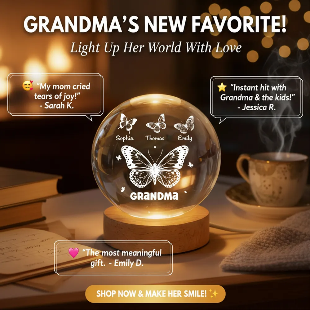 Butterfly Glow Globe Lamp Personalized for Grandma, Cozy Bedside Decor, Thoughtful Unique Gift from Grandkids - Image 5
