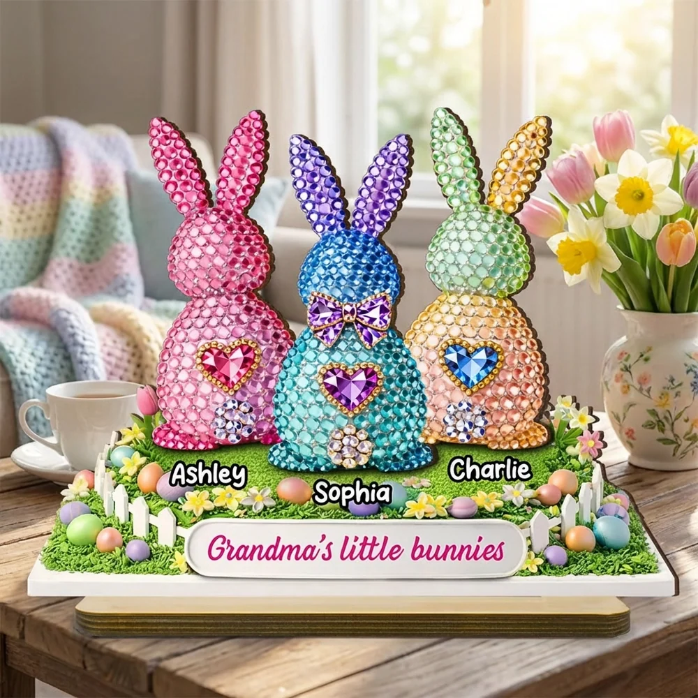 Grandma's Little Bunnies Personalized 2-Layer Wooden Plaque - Heartwarming Easter Keepsake Gift for Grandma, Bright Pastel Display
