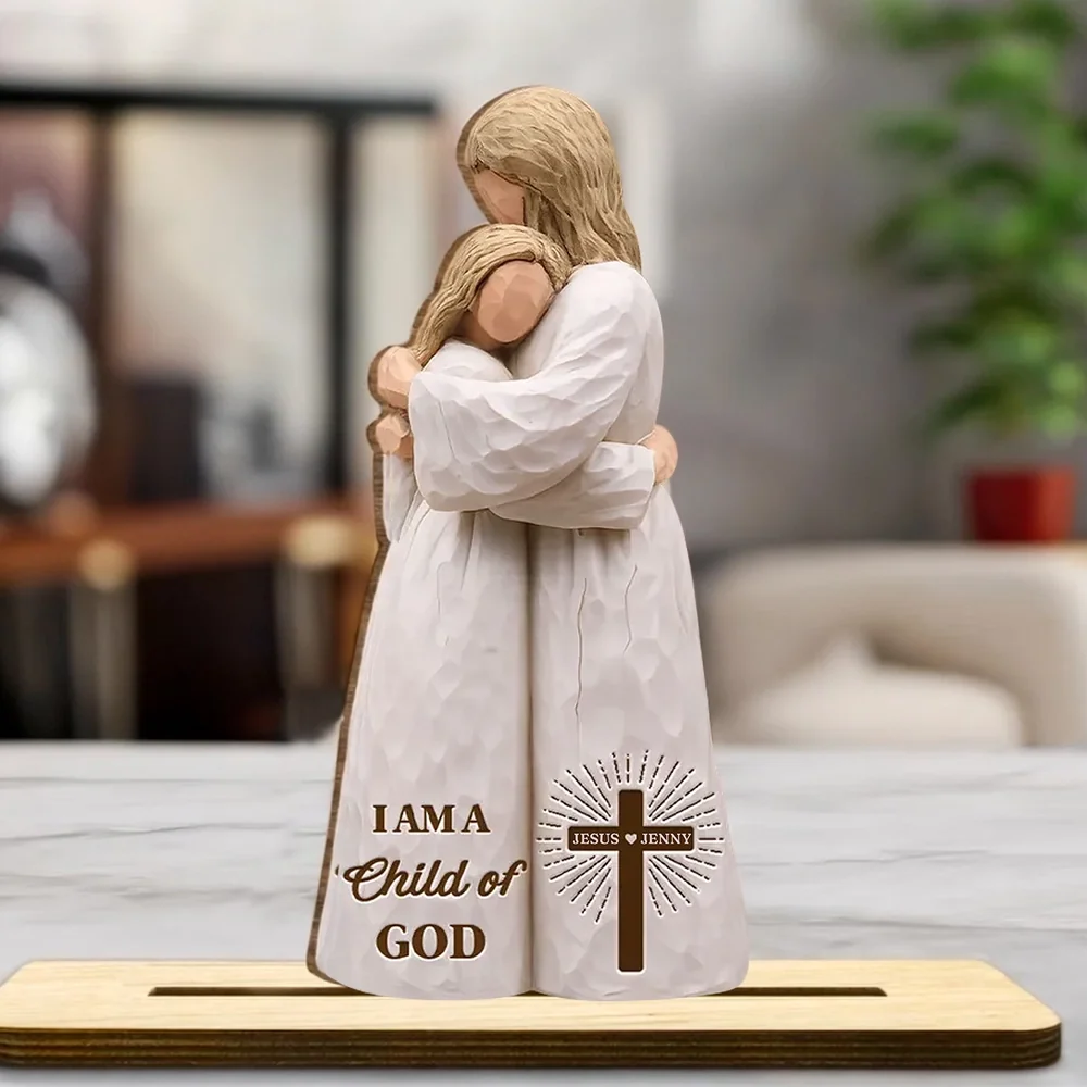 Personalized 2-Layer Wooden Plaque, I Am A Child of God Hugging Figure, Unique Christian Gift for Her, Warm Faith Decor - Image 3