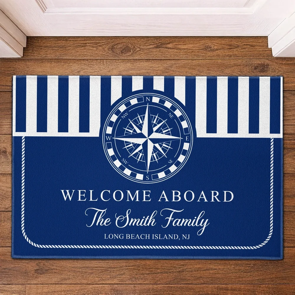Nautical Welcome Aboard Standard Doormat, Personalized Entryway Decor with Classic Navy Stripes, Unique Gift Idea - Image 5