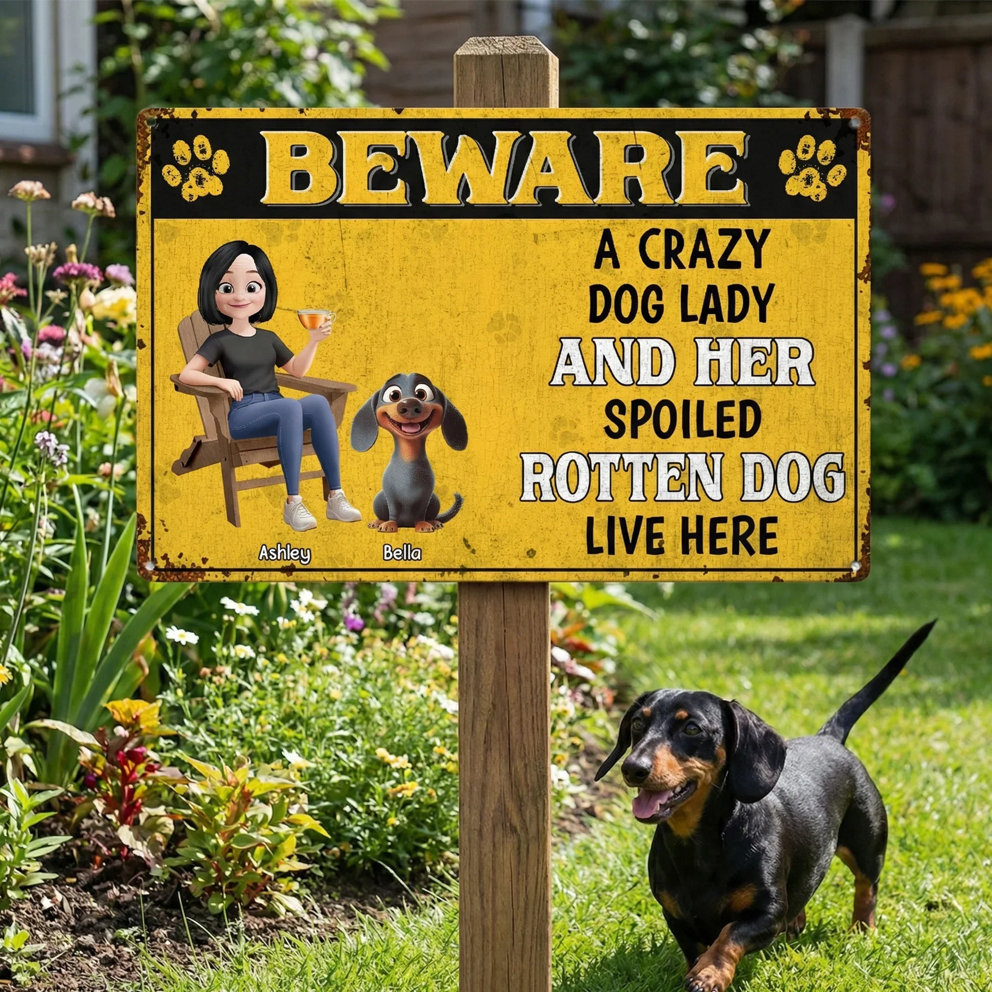 Personalized Rectangular Iron Sign Beware Crazy Dog Lady Spoiled Rotten Dog Live Here - Funny Unique Gift for Dog Lovers - Image 2