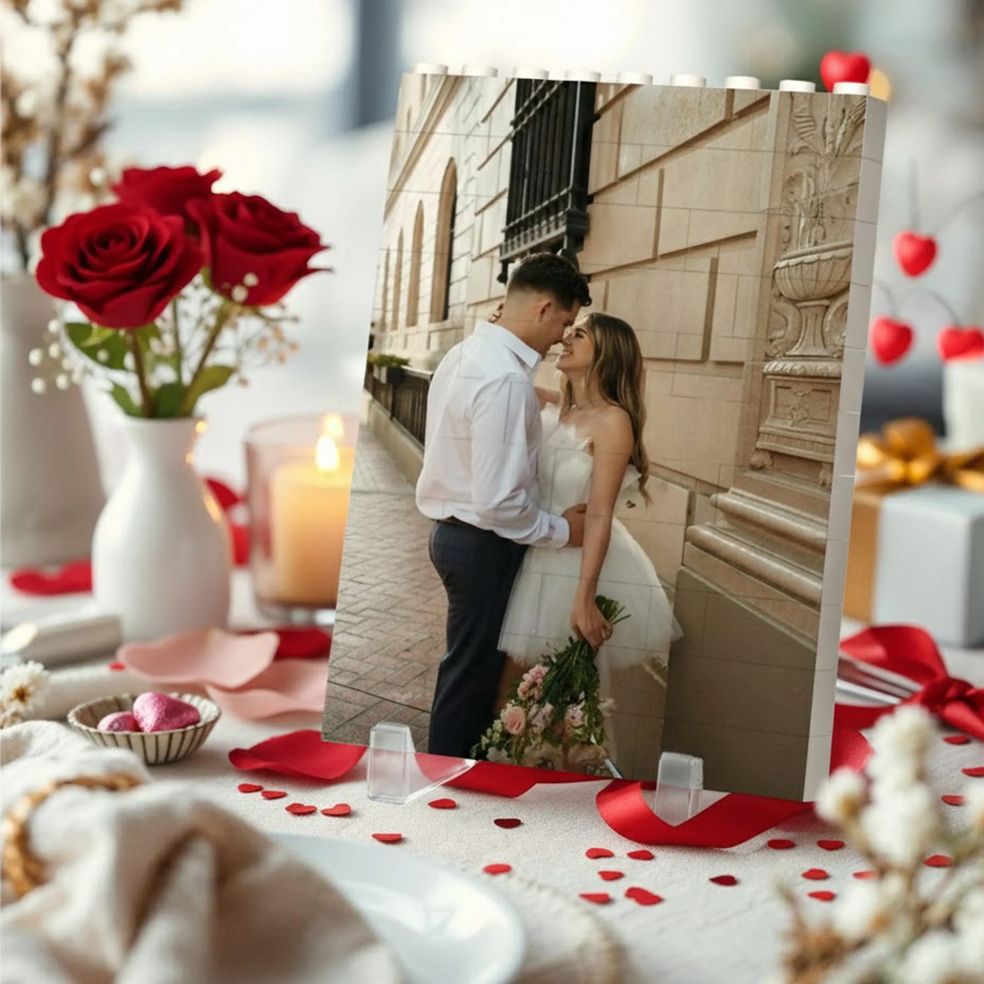 PVC Building Brick Puzzle Personalized Couple Photo with Heart Accent, Sweet Together-Time Display, Creative Gift for Boyfriend or Girlfriend - Image 4