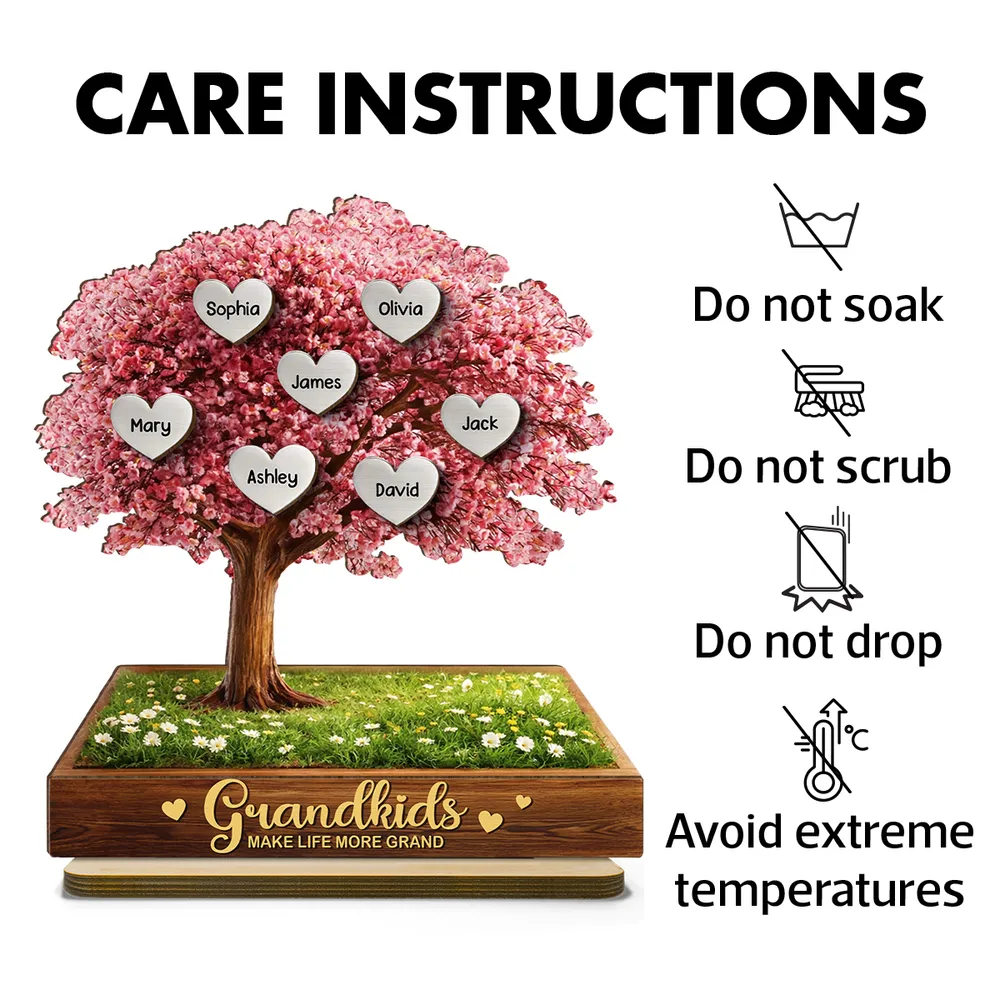 Personalized 2-Layer Wooden Plaque Pink Heart Tree for Grandma, Grandkids Make Life More Grand, Unique Family Keepsake Gift - Image 5