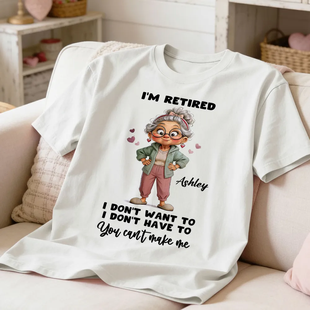 Personalized Classic Tee 'I'm Retired' Cute Cartoon Grandma Shirt, Funny Everyday Wear, Unique Retirement Gift for Mom or Grandma - Image 4