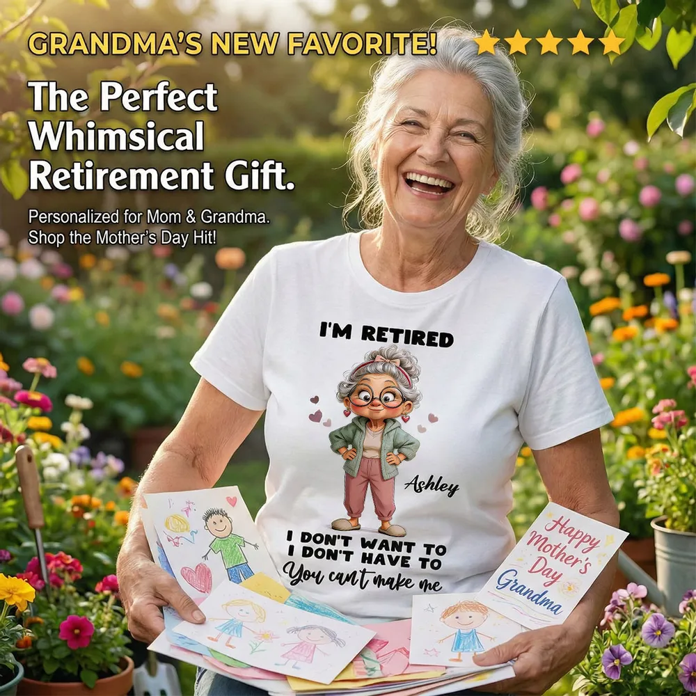 Personalized Classic Tee 'I'm Retired' Cute Cartoon Grandma Shirt, Funny Everyday Wear, Unique Retirement Gift for Mom or Grandma - Image 8