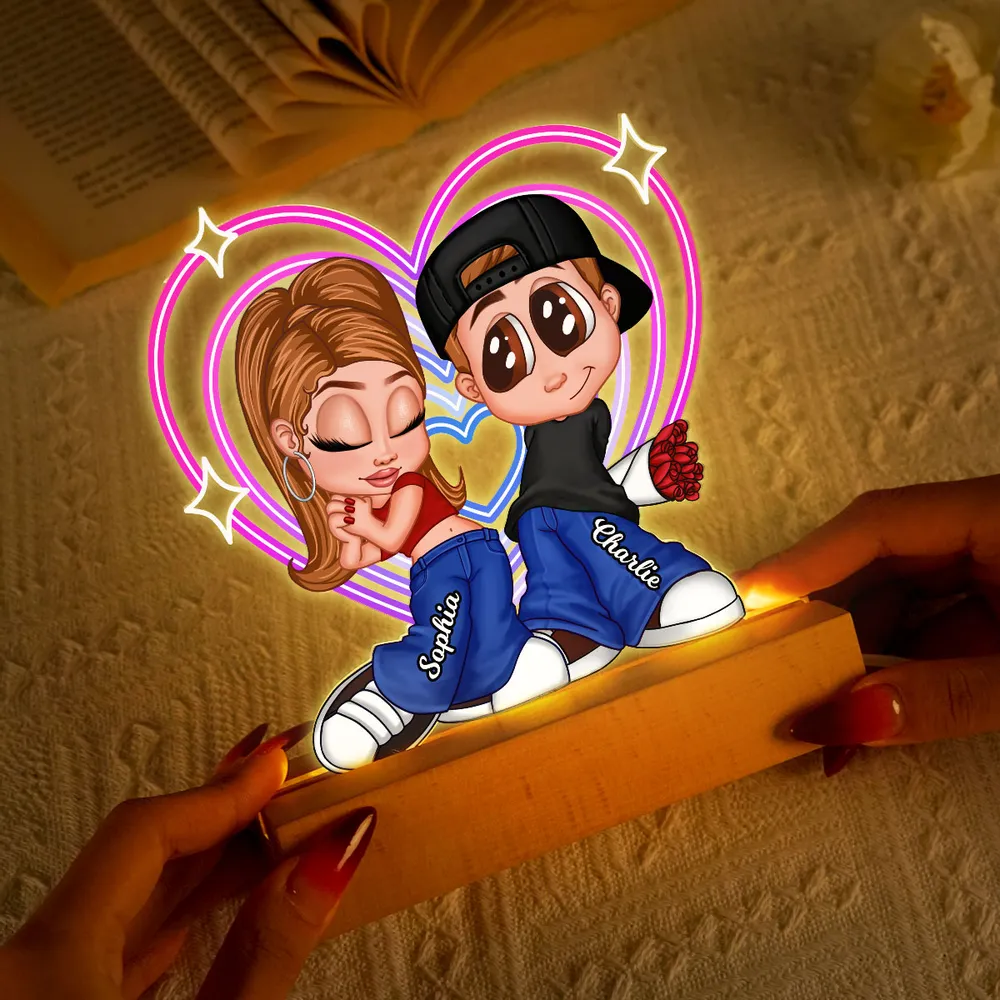 Shaped Acrylic Block LED Plaque Personalized Cute Couple Night Light With Retro Heart Vibe A Sweet Romantic Gift for Him or Her - Image 2