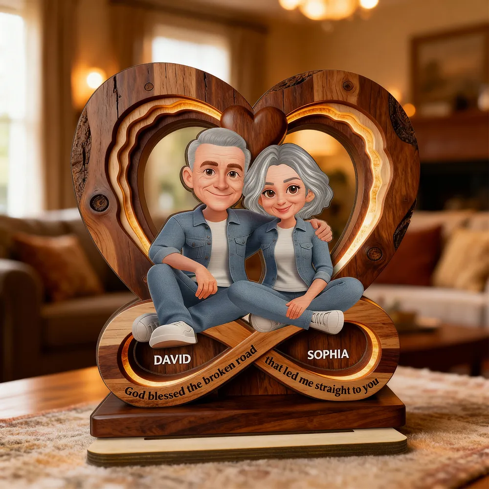 Personalized Couple Infinity Heart 2-Layer Wooden Plaque for Cozy Living Room Display, Unique Romantic Gift for Her or Him - Image 8