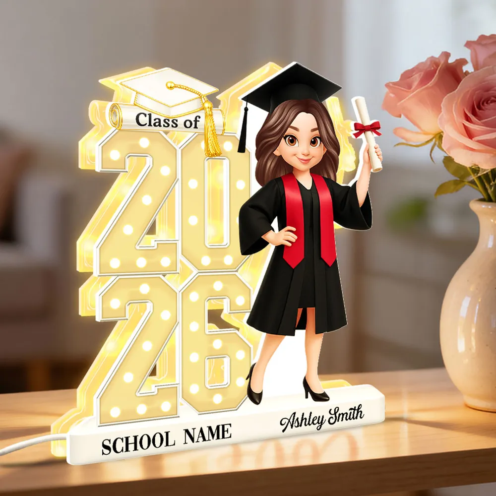 Personalized Graduation Acrylic Light Box with Class Year Cartoon Grad, Warm Glow Bedroom Decor, Unique Gift for Graduates - Image 4